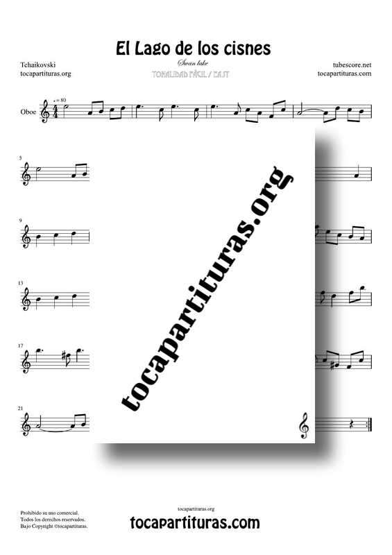 El Lago de los Cisnes Partitura Fácil de Oboe en La menor (Am) Swan Lake PDF MIDI y KARAOKE