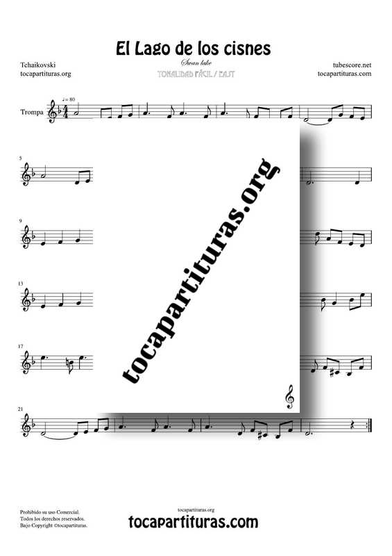 El Lago de los Cisnes Partitura Fácil de Trompa en Re menor (Dm) PDF MIDI KARAOKE MP3