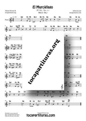 El Murciélago Partitura con Notas de Flauta Violín Oboe Do Mayor