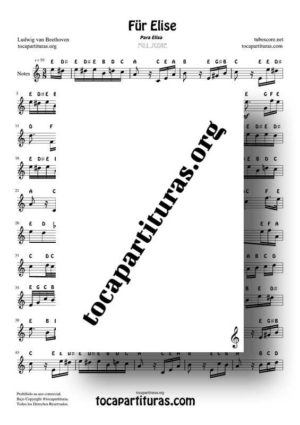 Für Elise (Para Elisa) Easy Notes Full Sheet Music for Treble Clef (Violín, Oboe, Flute, Recorder…)