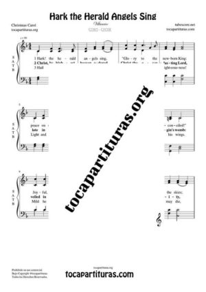 Hark the Herald Angels Sing SATB Sheet Music for Choir with Lyrics (PDF and MIDI) Coro