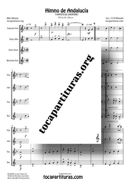 Himno de Andalucía Partitura Cuarteto de Saxofones PDF MIDI MP3 Partes + Guion (SATB) 01