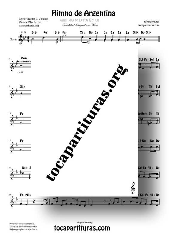 Himno de Argentina Partitura con Notas versión cantada (Violin Flautas Oboe...)_000001