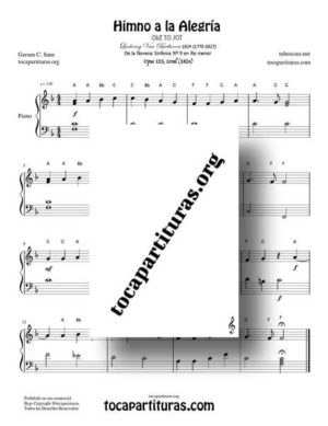 Himno de la Alegría Partitura de Piano Fácil Didáctico en FaM