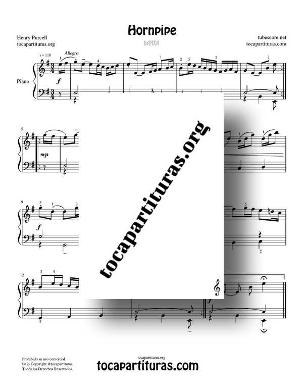 Hornpipe de Purcell Partitura PDF y MIDI de Piano (1)