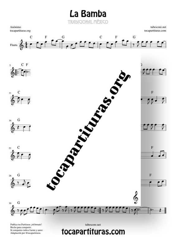 La Bamba Partitura de Flauta Sheet Music for flute