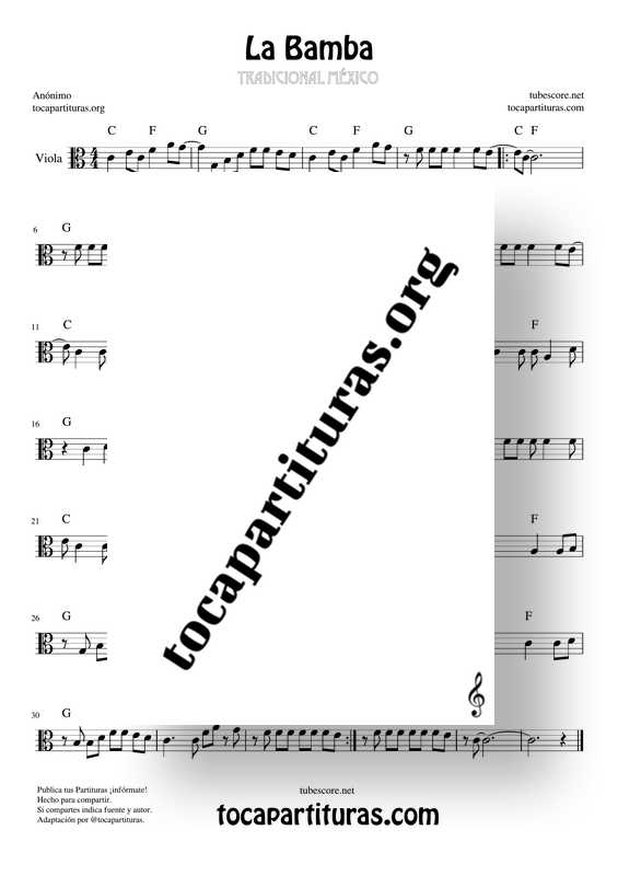 La Bamba Partitura de Viola Sheet Music for Viola
