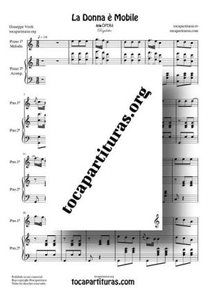 La Donna Mobile Rigoletto Partitura para Dos Pianos PDF Melodía + Acompañamiento