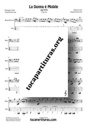 La Donna Mobile Rigoletto Partitura y Tablatura de Bajo Eléctrico