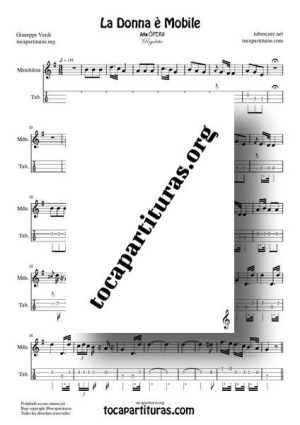 La Donna Mobile Rigoletto Partitura y Tablatura de Mandolina