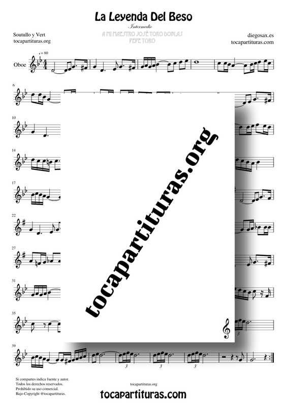 La Leyenda Del Beso PDF KARAOKE MIDI Partitura de Oboe