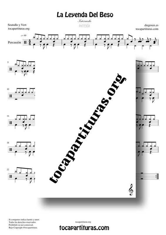 La Leyenda Del Beso PDF KARAOKE MIDI Partitura de Percusión Batería - Versión