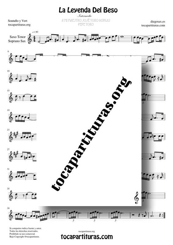 La Leyenda Del Beso PDF MIDI KARAOKE Partitura de Saxofón Tenor y Soprano Sax