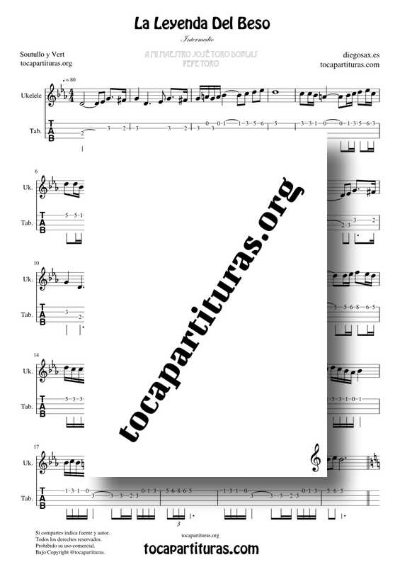 La Leyenda Del Beso PDF MIDI KARAOKE Partitura y Tablatura de Ukelele Tab