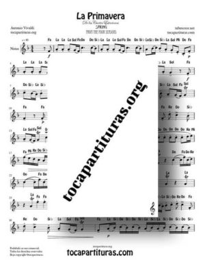 La Primavera de Vivaldi Partitura Completa con Notas en letra Fa Mayor
