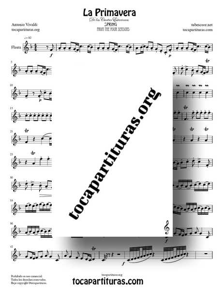 La Primavera de Vivaldi Partitura de Flauta Fácil en Do Mayor Completa de las 4 Estaciones Venta PDF MIDI