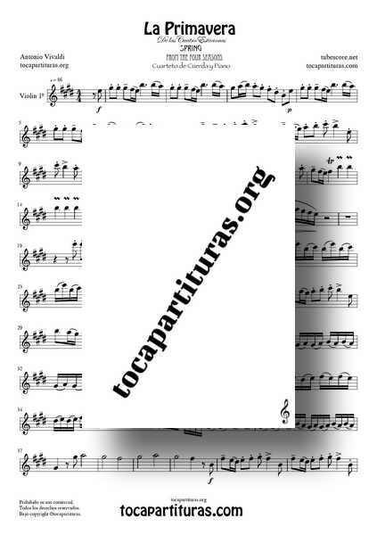 La Primavera de Vivaldi Partitura de Violín 1º CUARTETO DE CUERDA Tono Original de las 4 Estaciones MIDI