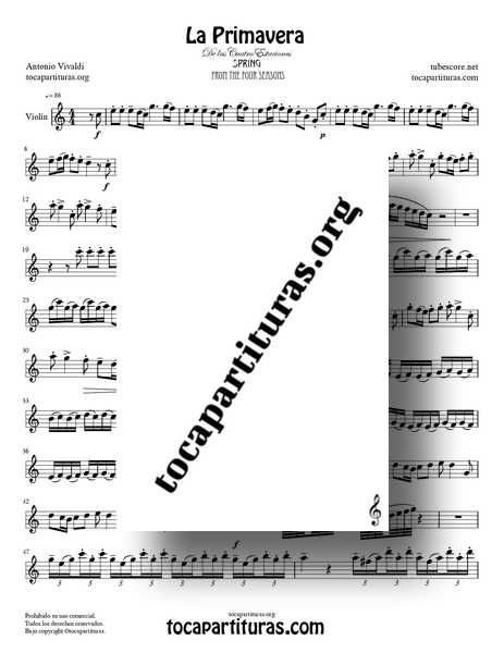 La Primavera de Vivaldi Partitura de Violín Completa en Do Mayor de las 4 Estaciones PDF MIDI