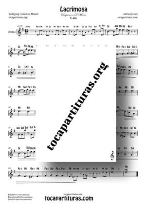 Lacrimosa del Requiem de Mozart Partitura Fácil con Notas