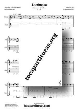 Lacrimosa del Requiem de Mozart Partitura y Tablatura de Banjo