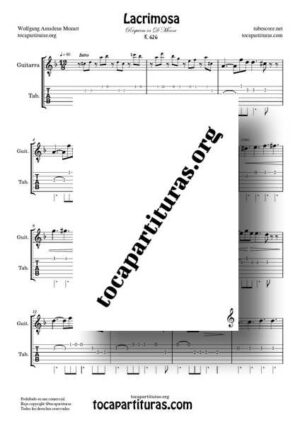 Lacrimosa del Requiem de Mozart Partitura y Tablatura de Guitarra