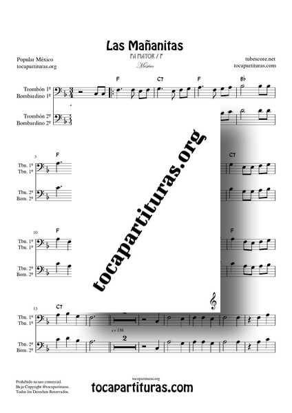 Las Mañanitas Partitura Dúo de Trombón y Bombardino (1ª y 2ª) a dos voces
