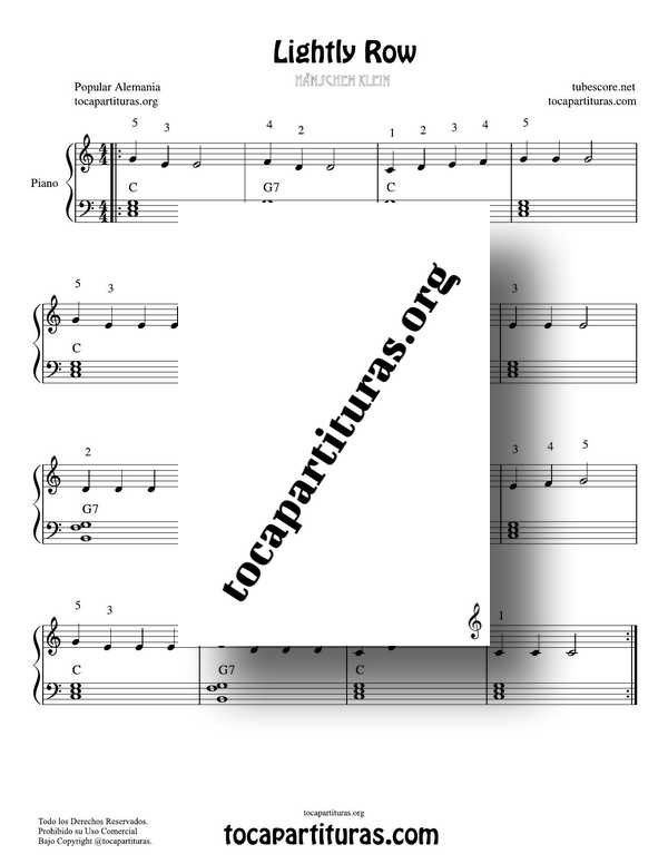 Lightly Row Partituras de Piano PDF y MIDI