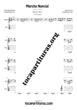 Marcha Nupcial de Mendelssohn Partitura y Tablatura de Banjo (Tabs) Tono Original
