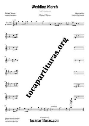 Marcha Nupcial de Wagner (Bridal Chorus) Partitura de Saxofón Alto / Saxo Barítono Mi bemol Tono Original