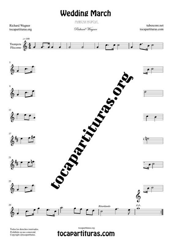 Marcha Nupcial de Wagner (Bridal Chorus) Partitura de Trompeta / Fliscorno Tono Original