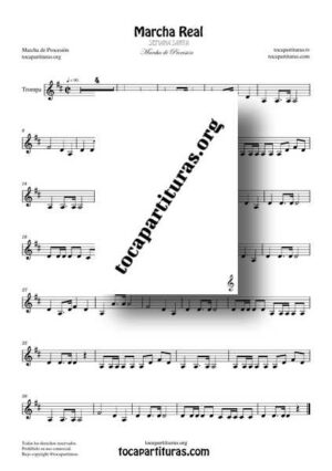 Marcha Real Procesional Partitura Fácil de Trompa o Corno Francés en Re Mayor (D)