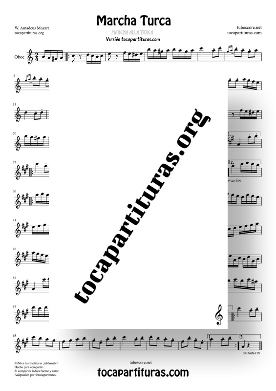 Marcha Turca de Mozart PDF karaoke MP3 MIDI Partitura de Oboe Sheet Music for Oboe