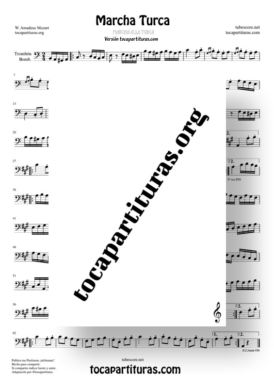 Marcha Turca de Mozart Partitura de Trombón y Bombardino Sheet Music for Trombone Euphonium