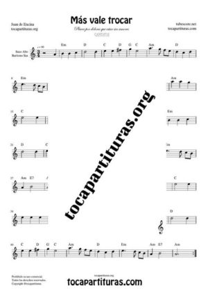 Más vale trocar Partitura Tonalidad Fácil de Saxofón Alto / Saxo Barítono (Saxophone Eb)