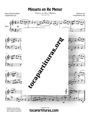 Minueto en Re menor de Bach Partitura de Piano BWV-ANH 132