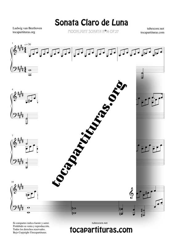 Moonlight Sonata PDF y MIDI Sheet Music for Piano Partitura Claro de Luna de Piano Completo1