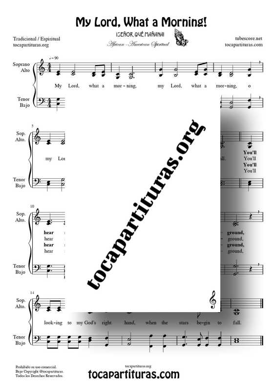 My lord what a morning Partitura PDF MIDI de Coro SATB con letra en Inglés (Soprano, Alto, Tenor, Bajo) African American spiritual