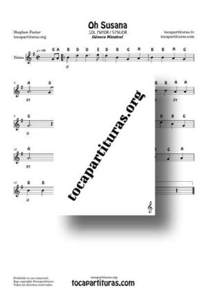 Oh Susana Easy Notes Sheet Music for Flute Violin Piano Oboe… Sol Mayor