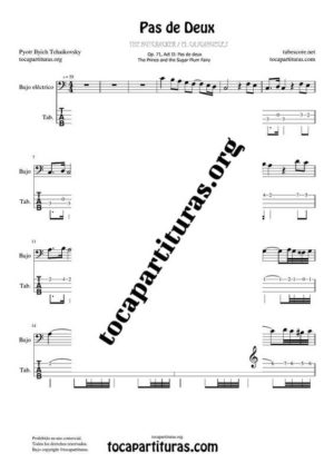 Pas de Deux de Chaikovski PDF y MIDI Partitura y Tablatura del Punteo de Bajo Eléctrico en Do M (C) Tonalidad Fácil