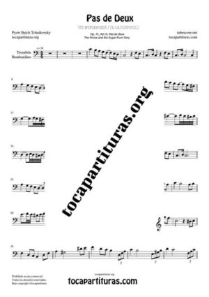Pas de Deux de Chaikovski Partitura PDF y MIDI de Trombón / Bombardino (Trombone / Euphonium) en Do Mayor (C) Tonalidad Fácil