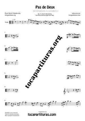 Pas de Deux de Chaikovski Partitura PDF y MIDI de Viola en Do M Tonalidad Fácil