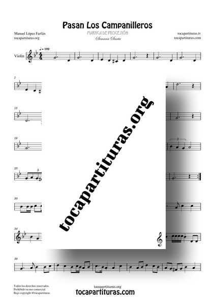 Pasan los Campanilleros Partitura PDF de Violín Melodía Tonalidad Original Sol menor Marcha de Procesión de Manuel López Farfán Nivel Medio Solista 1