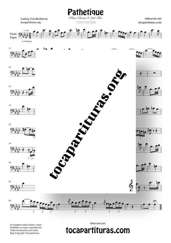 Pathetique Partitura de Chelo y Fagot Sonata 8 2º Mov. Sheet Music for Cello Bassoon Beethoven_000001