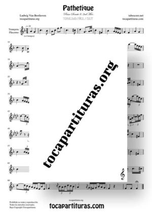 Pathetique de Beethoven Partitura de Trompeta / Fliscorno (Tonalidad Fácil)