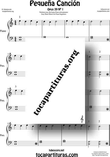 Pequeña Canción para Piano Principiantes Partitura PDF MIDI KARAOKE MP3muy fácil de Piano Easy sheet music for piano beginners