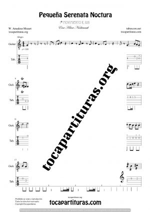 Pequeña Serenata Nocturna K. 525 Partitura y Tablatura de Guitarra (A Little Night Music by Mozart Tabs)