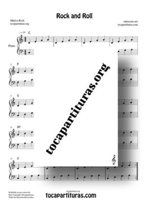Rock and Roll Estudio Partitura de Piano Muy Fácil (Melodía en las dos manos)