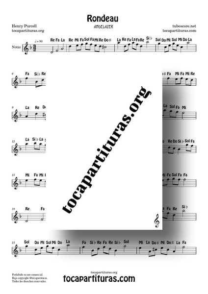 Rondeau Abdelazer Purcell Partitura con Notas en Rem para Flauta Violín Oboe