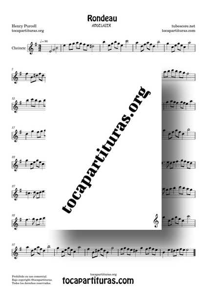 Rondeau Abdelazer Purcell Partitura de Clarinete en Mim
