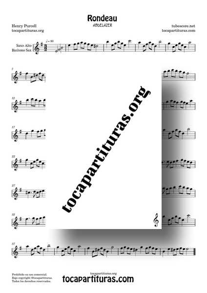 Rondeau Abdelazer Purcell Partitura de Saxo Alto y Barítono Sax en Mim
